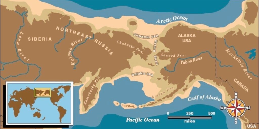 Ancient Alaskan Site May Finally Explain How the First People Reached North America 2 Map of Beringia and location of the Ancient Alaskan Site in the Tanana Valley during the last Ice Age