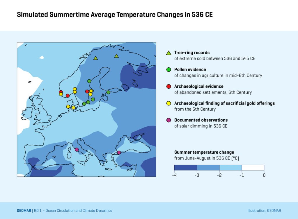 A Past Climate Event May Be Linked to the Ragnarök Story 2 Modeled temperature changes in Europe around 536 CE