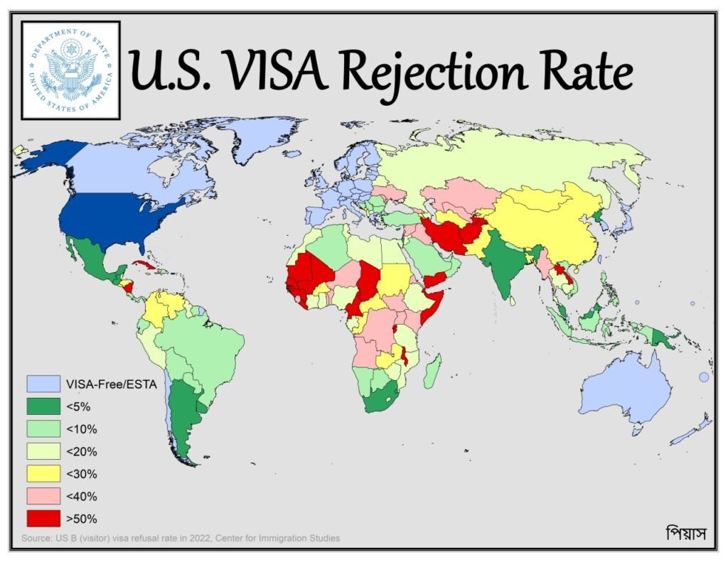 U.S. Visa Rejection Rates by Country